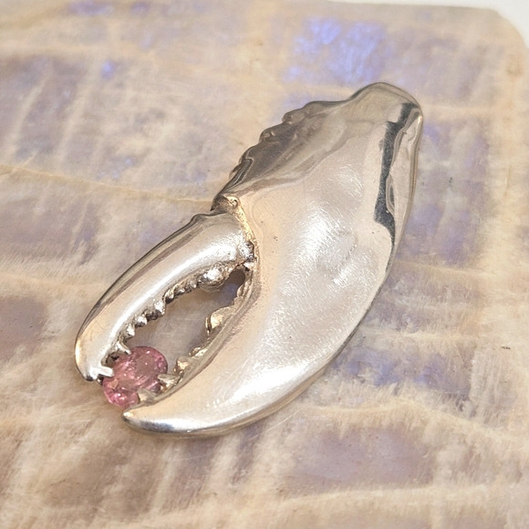 Maine Pink Tourmaline Lobster Claw Solid Sterling Silver 925 Pendant 17 Grams